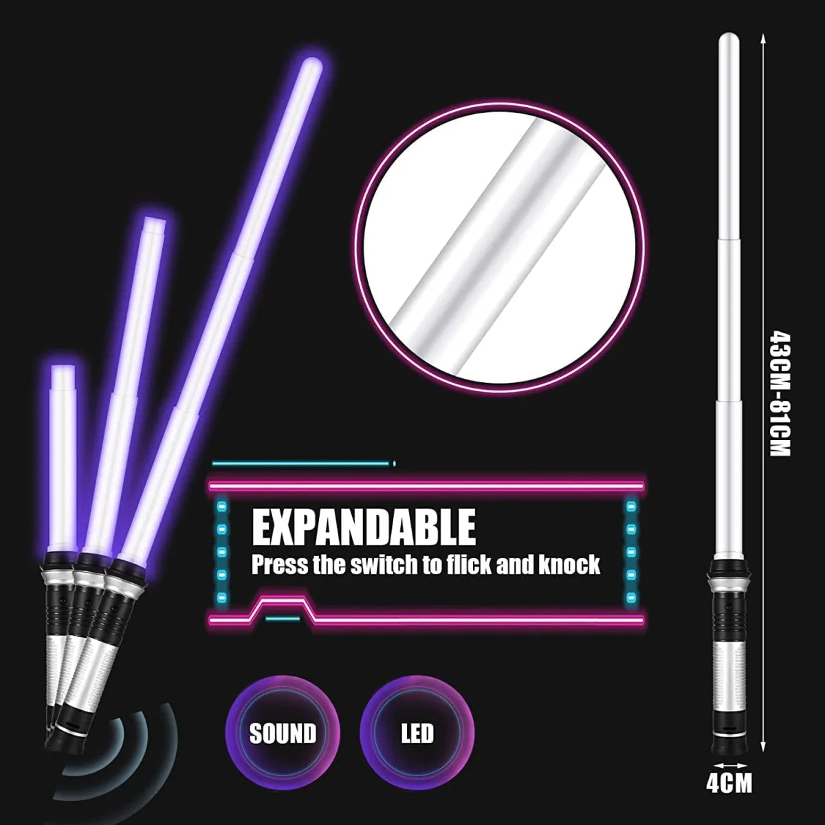Retractable LED Lightsabers - 2 Pack